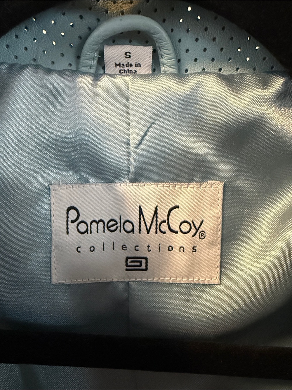 Pamela McCoy Aqua Perforated Leather Zip-Front Jacket - Picture 2 of 7